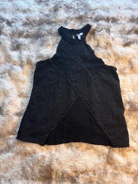 Alya Black Crochet-Panel Halter Camisole Top